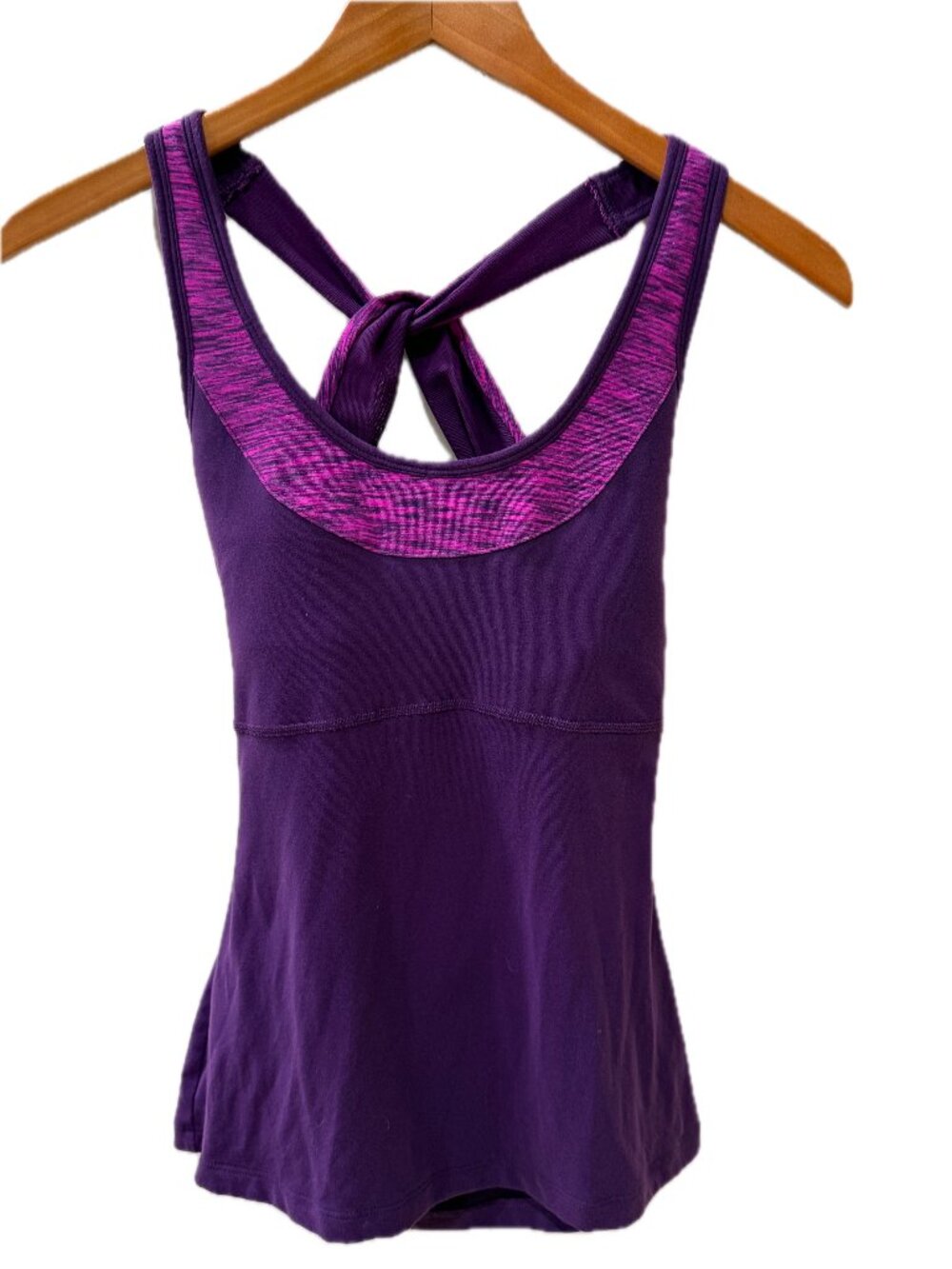 Lucy Tie Back Workout Tank Built In Bra Purple Athleisure Top (Small, approx.)
